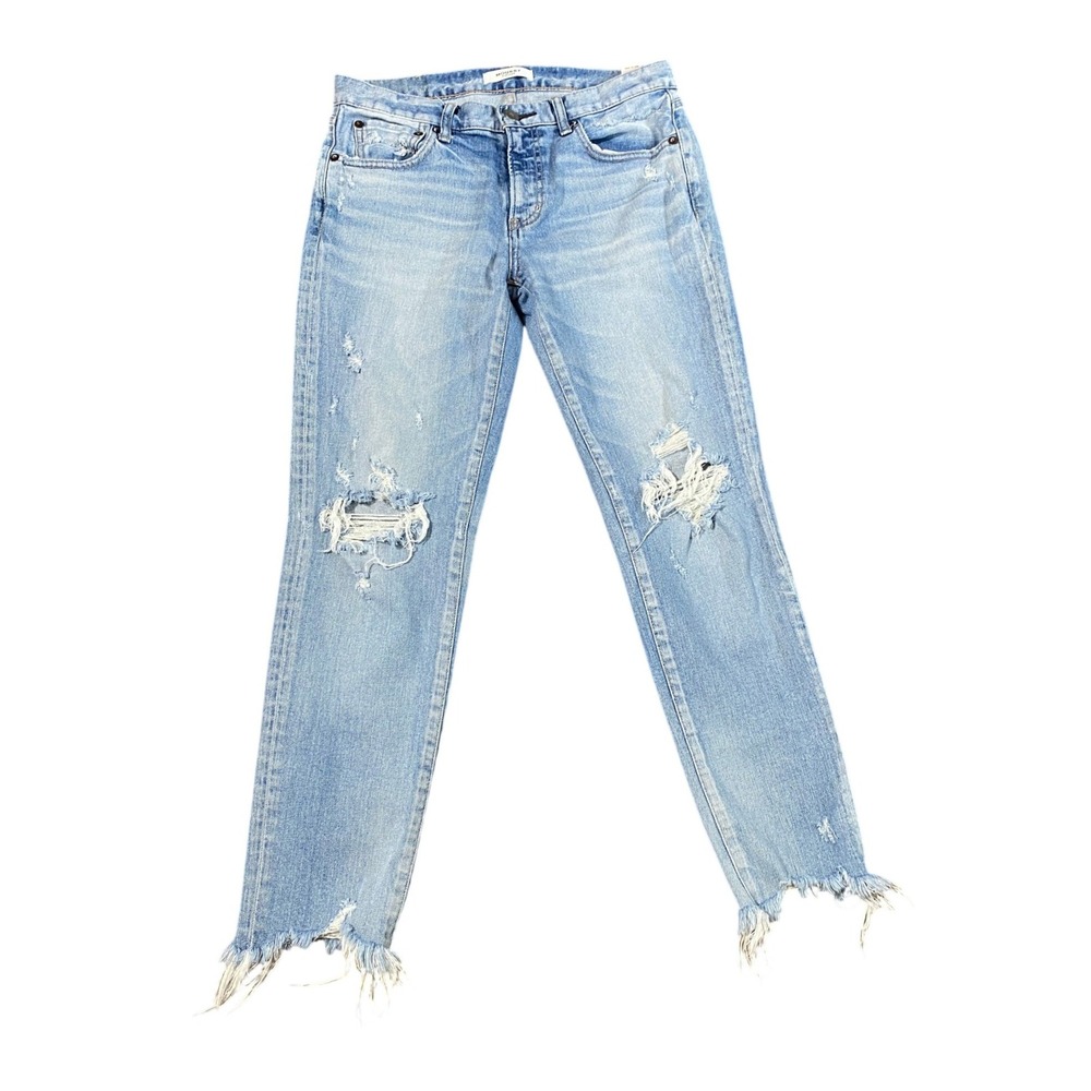 Moussy Vintage Distressed Skinny Jeans Women 28 Light Blue Frayed Hem Japan
